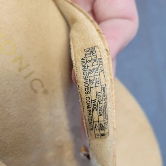 Vionic Bella Cork Bow Flip Flop9 Sandals Tan Gold Orthotic Thong Womens 8.5 Wide - Picture 4 of 7